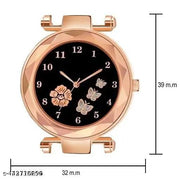 New Stylish Analog New Flower Print Dial Lathers Strap Girls and Womans Watches(pink&black)