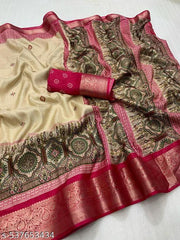 Dola Jaquard Woven Printed Saree With Blouse