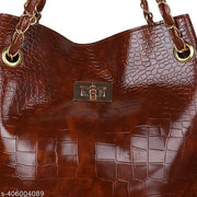 WOB worldofBags-Premium Quality Trending Design Of Chain Handle Croco Handbags and Tote Bag for Women and Girls (Tan)