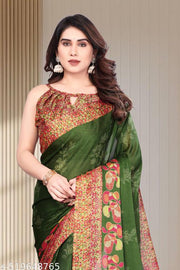 Elegant Green Floral Printed Saree with Designer Blouse