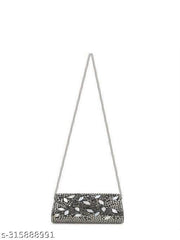 Design Craft India Mosaic Metal Clutch Bag  Silver White Stylish Bag For Women And Girls