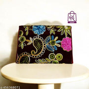 NAKASA Women's Kashmiri Handmade Flower Embroidery Small Maroon Clutch Bag