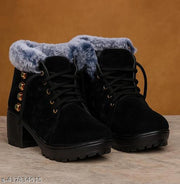 Black Suede Leather Formal High Heel  Boots For Women