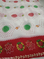 EVERY-DAY CREATION White Red Saree, Falgun Special, Durga Pooja And All Pooja And Cultural and religious programs, Georgette Saree Special For Pooja And Vrat