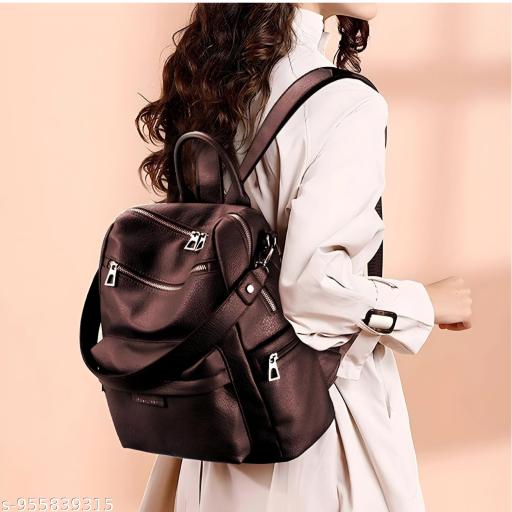 Women's Premium Coffee Brown Backpack Purse | Anti-Theft Multi Pocket Bag