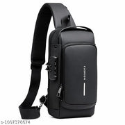 Men's Anti-Theft Cross Body Sling Bag with USB Charging , Water Resistant, Password Lock, Lightweight Travel & Office Chest Bag