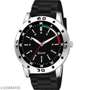 Medboo Black Tri Dial Silver Cash Black Pu Bump Belt Boy and Men Watch