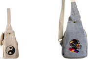 Grey Cotton Canvas Cricket Print Sling Bag for Men & Women | Adjustable Crossbody Shoulder Bag | Sports Theme Casual Travel College Office Side Bag with Zipper Pockets & Grey Color Design