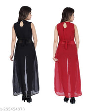 Shimao women Georgette round neck kurti (Black and Maroon)