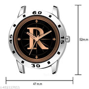 Natrix Analog Round Black Dial ALPHABET R Design Stylish Beige Leather Strap Classic Design Fancy Wrist Watch for Men and Boys, Pack of 1 - ALPHA-R-AVO-SIL-TAN-CRL