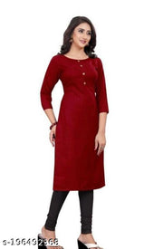 Cool&Classy Boat Neck Fornt Button Rayon Kurti(Maroon)