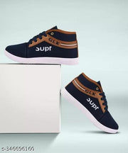 Navy Blue Solid High Ankle Shoe For Kids