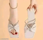 Women’s Cream Open-Back Flat Sandals | Stylish Faux Leather Gathered Bow Detail with Crystal Embellished Double Strap | Comfortable Slip-On Flats for Casual Wear, Parties, Weddings, Office, Shopping & Outings