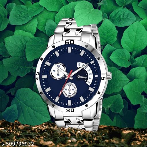 Letest Trendy Luxe Blue  Dial Analog Watch , Sleek Metal Band, and Sub-Dials Watch For Men's & Kids