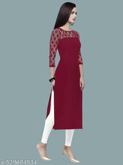 Casual American Crepe And Rasal Net Round Neck And 3/4 Sleeves Stylish Kurti For Womans