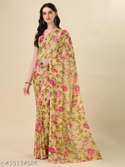 Dori Sarees Beige Georgette Saree sari For Woman Without Blouse Piece