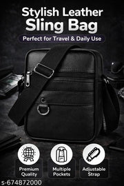 Premium Leather Look Sling Bag for Men | Stylish Crossbody Travel Side Bag | Anti-Theft Shoulder Messenger Bag | Men's Chest Bag for Biking