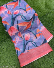 Cotton Linen Printed  latest design ready to wear  partywear trending  girls party with blouse  traditional simple Best Collection Saree