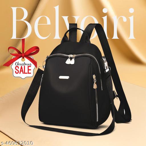 New Nylon Black Solid Multi Pocket Edition Backpack for Women/Girls- College Travel Casual Use