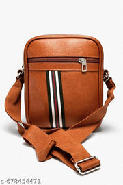 Stylish PU Leather Sling Bag for Men & Women | Beige Crossbody Shoulder Bag | Office, Travel & Daily Use