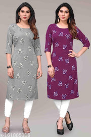 Women Printed Crepe Kurtis combo of 2
