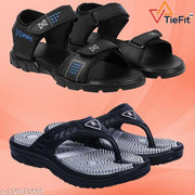TieFit Men's Accupressure Non-Slip Slippers & Light Weight Sandal Combo Pair Of 2