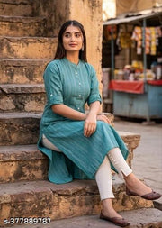 Rama green kurta designed for both comfort and style Crafted from high-quality breathable fabric this kurta features intricate detailing and a flattering silhouette that complements all body types Perfect for casual outings or festive occasions