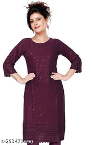 women cotton full Embroidery chikan Kurtis stylised Kurtis, embroider work done on both side front back and on arms also.