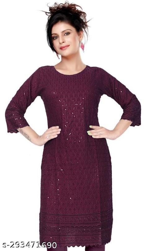 women cotton full Embroidery chikan Kurtis stylised Kurtis, embroider work done on both side front back and on arms also.