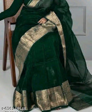 Banarasi Organza saree party wear (botal green color) Running Blouse piece