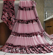 Georgette printed satin border saree with running blouse style - Marble