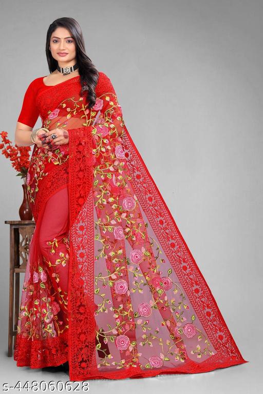 Designer Embroidered Net Saree with Unstitched Blouse Piece | Heavy Thread Work Party Wear Saree