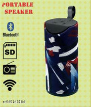 QUXXA TG113 Portable Bluetooth Speaker, Black Mesh Fabric, Wireless Audio Device with Red Logo, Cylindrical Design