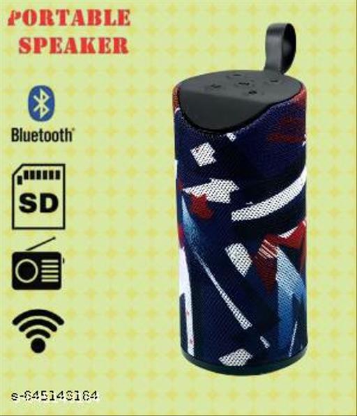 QUXXA TG113 Portable Bluetooth Speaker, Black Mesh Fabric, Wireless Audio Device with Red Logo, Cylindrical Design