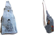 Sky Blue & Grey Hemp Sling Bag with Buddha Meditation & Colorful Tree Print | Eco-Friendly Crossbody Shoulder Bag for Men Women | Adjustable Strap Travel College Daily Use Bag