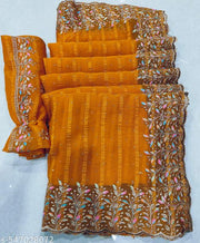Designer party Wear saree Siroski Stone With Blouse Pieace and Cutwork