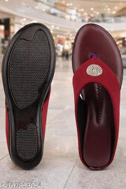 Women Red Comfort Wedge Slippers with Stylish Stone Work | Daily Wear & Party Use