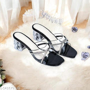 Stylish Women’s Transparent Crystal Block Heels | Bridal & Ethnic Slip-On Sandals | Party Wear Footwear