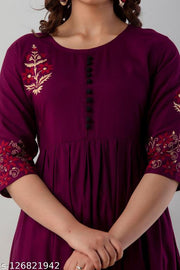 New Stylish Gold Print Rayon Anarkali Long Flared Kurti