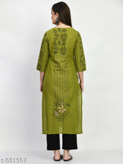 Women Green Handblock Printed Cotton Kurti