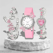 NEW ATTRACTIVE MULTICOLOR BF DESIGN WATCH & 2 BRACELET COMBO FOR GIRLS & WOMEN
