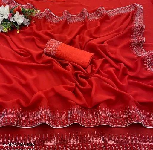 Women's Hot Fixing  Poly Georgette Saree with Unstitched   PARTYWEAR SAREE