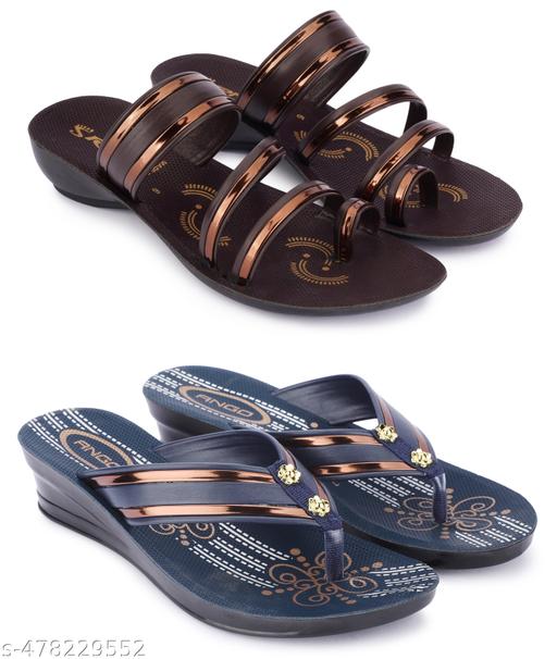 Pack of 2 Lightweight Brown Sandal Slippers With High Quality Sole For Women