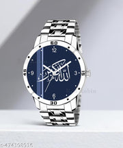 Krolexe Analog Allahu Akbar Isalmic Design Round Dial Latest Fashion Attractive Stainless Steel Silver Strap Stylish Wrist Watch for Muslim Men and Boys, Pack of 1 - IW005-NUM-AVO-SIL-STL