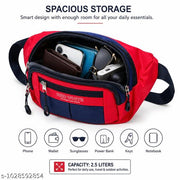 Waist Bag for Men & Women | 2.5L Water Resistant Fanny Pack | Adjustable Belt Bag | Multi Pocket Travel Waist Pouch for Running, Cycling, Hiking & Daily Use | Red & Navy