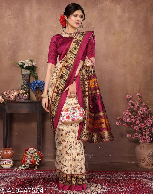 Women's Printed Trendy Art Silk Saree with Blouse Material