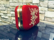 Women Stylish & Trendy Red Velvet Embroidery Clutch