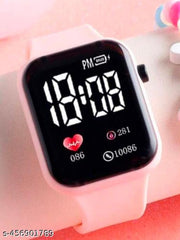 Trendy Pink Colour Small Led Light Digital Watch for Kids Girls