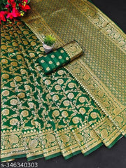 latest kanjivaram silk saree for wedding and daily wear Jacquard Saree (green)