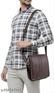 Vegan Leather Sling Bag Cross Body Travel Office Messenger One Side Shoulder Bag for Men, Women & Boys